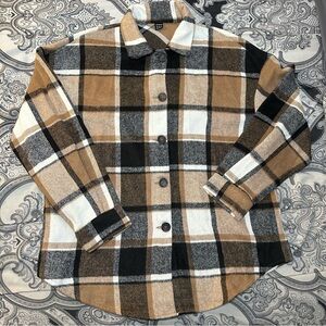 shein | plaid button down | fall | brown, black and white plaid | neutral colors